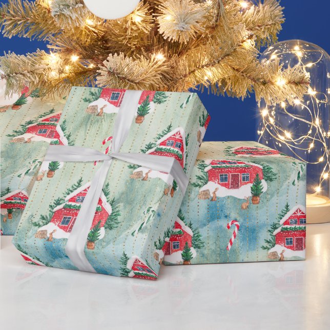 Christmas farm cosy paper farm house and trees (Holidays)