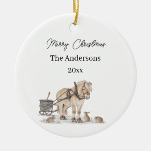 Christmas Farm Horse Animals Winter Ceramic Tree Decoration