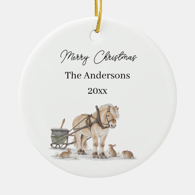 Christmas Farm Horse Animals Winter Ceramic Tree Decoration (Front)