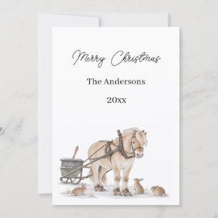 Christmas Farm Horse Animals Winter Holiday Card
