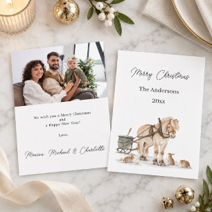 Christmas Farm Horse Animals Winter Photo Holiday Card