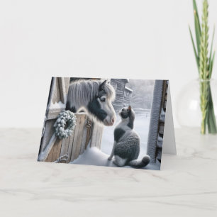 Christmas Farm Pony and Cat Holiday Card
