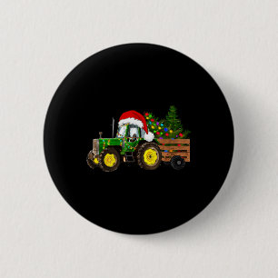 Christmas Farm Tractor Tree Lights Santa Hat Xmas 6 Cm Round Badge