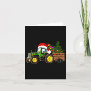 Christmas Farm Tractor Tree Lights Santa Hat Xmas Card