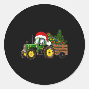 Christmas Farm Tractor Tree Lights Santa Hat Xmas Classic Round Sticker