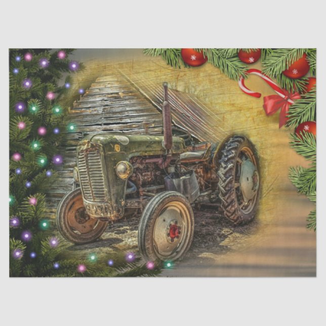 Christmas Farm Tractor With Christmas Tree Tissue Paper (Front)