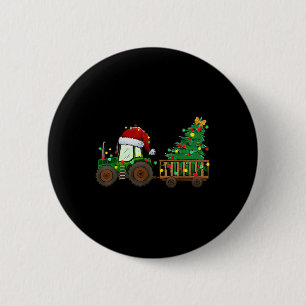 Christmas Farm Tractor Xmas Tree Lights Santa Hat  6 Cm Round Badge