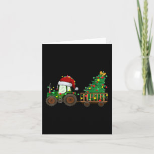 Christmas Farm Tractor Xmas Tree Lights Santa Hat  Card