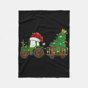 Christmas Farm Tractor Xmas Tree Lights Santa Hat  Fleece Blanket