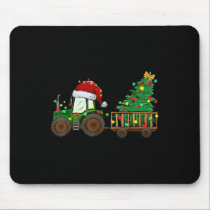 Christmas Farm Tractor Xmas Tree Lights Santa Hat Mouse Mat