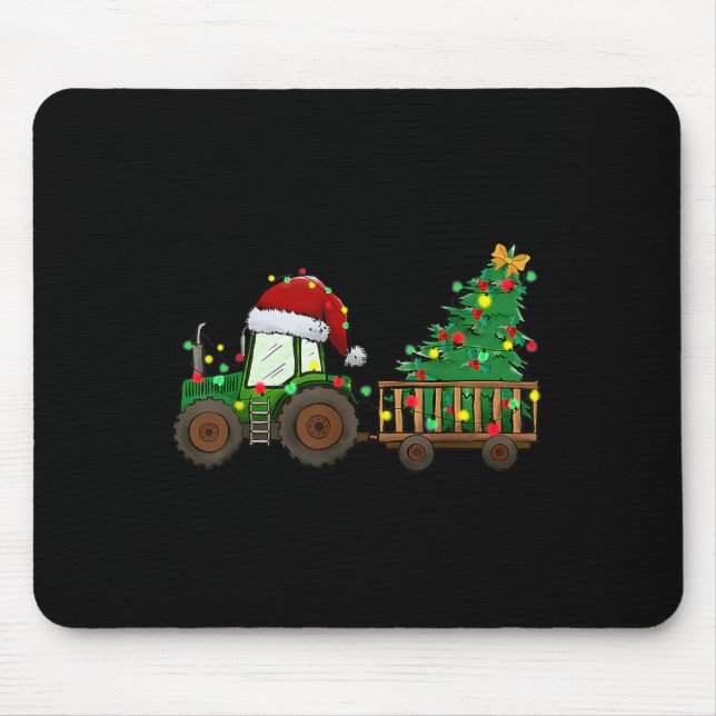 Christmas Farm Tractor Xmas Tree Lights Santa Hat  Mouse Mat (Front)