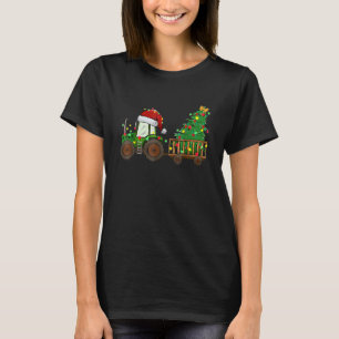 Christmas Farm Tractor Xmas Tree Lights Santa Hat T-Shirt