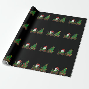 Christmas Farm Tractor Xmas Tree Lights Santa Hat Wrapping Paper