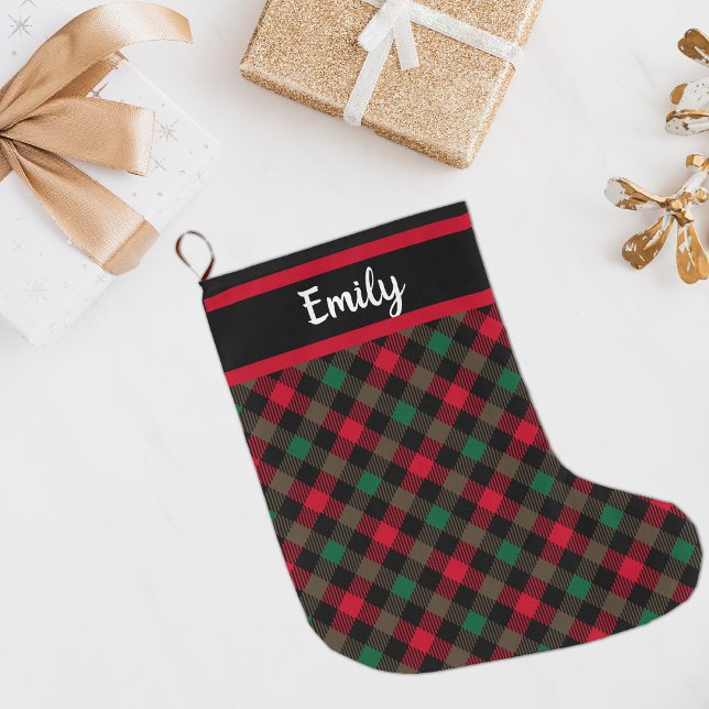 Christmas Farmhouse Personalised Tartan Plaid Large Christmas Stocking (Creator Uploaded)