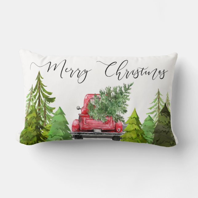 CHRISTMAS FARMHOUSE RED TRUCK ACCENT PILLOW (Front)