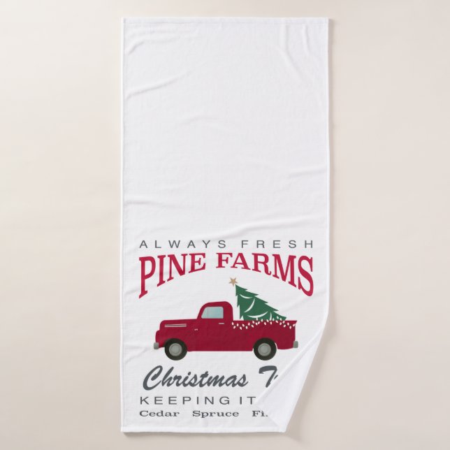 CHRISTMAS FARMHOUSE RED TRUCK BATH TOWEL (Bath Towel)
