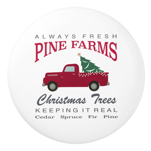CHRISTMAS FARMHOUSE RED TRUCK CERAMIC KNOB (Front)
