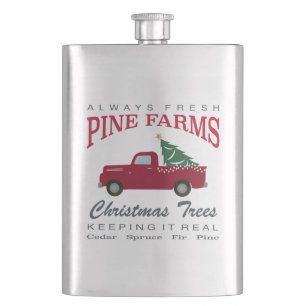 CHRISTMAS FARMHOUSE RED TRUCK HIP FLASK