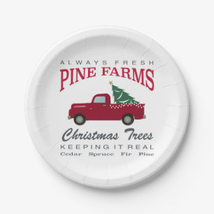 CHRISTMAS FARMHOUSE RED TRUCK PAPER PLATE