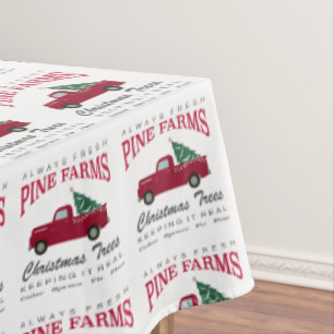CHRISTMAS FARMHOUSE RED TRUCK TABLECLOTH