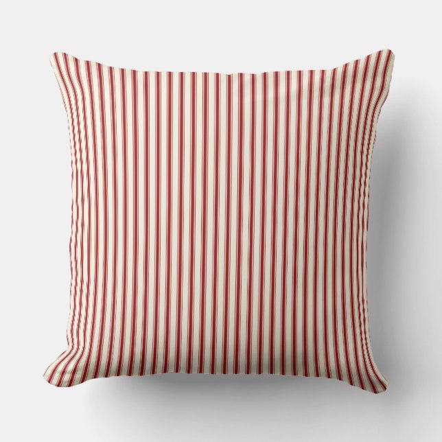 Christmas Farmhouse Rustic Vintage Red Ticking Cushion (Front)
