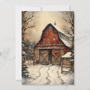 Christmas Farmhouse with Horse Stables Flat Card