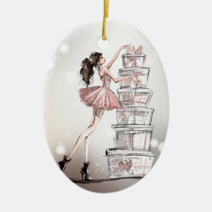  Christmas Fashion Illustration Ceramic Tree Decoration