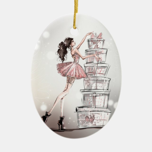  Christmas Fashion Illustration Ceramic Tree Decoration (Front)