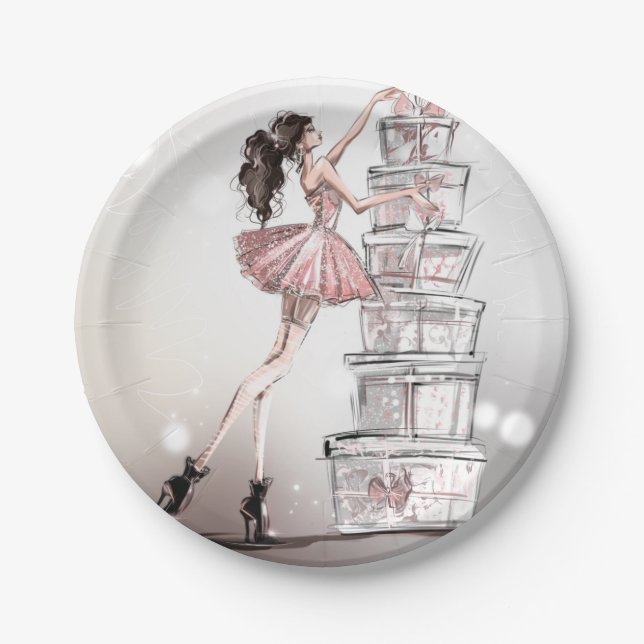 Christmas Fashion Illustration Paper Plate (Front)