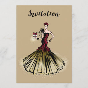 Christmas Fashion Illustration with parcel Invitation