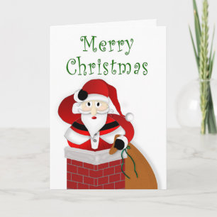 Christmas,  Fat Santa Trying to go down Chimney Card