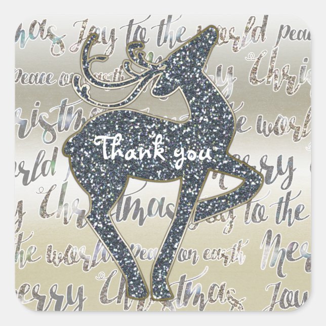 Christmas Faux Glitter Reindeer Holiday Favour Square Sticker (Front)