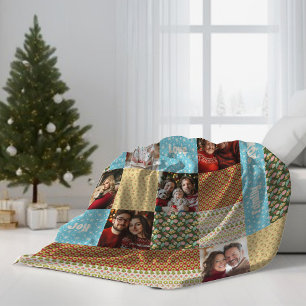 Christmas Faux Patchwork Keepsake Photo Family Fleece Blanket