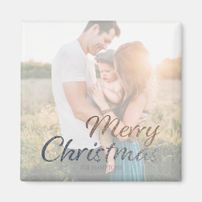 Christmas Faux Silver & Gold Custom Photo Magnet (Front)
