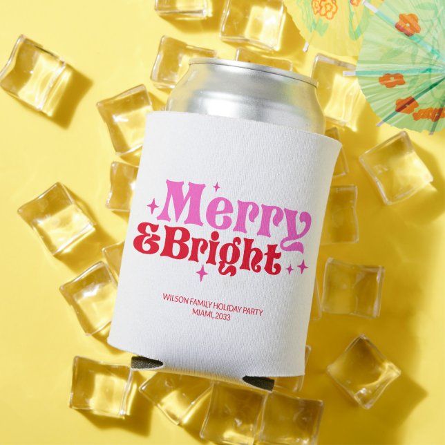 Christmas Favour Merry & Bright Pink & Red Custom  Can Cooler (In Situ Summer)