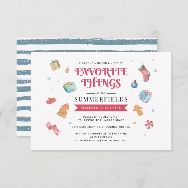 Christmas Favourite Things Gift Swap Party Invitation (Front/Back)