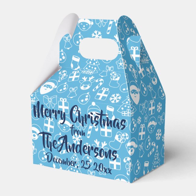 Christmas Favourites Blue Santa Elf Snowman Patter Favour Box (Front Side)
