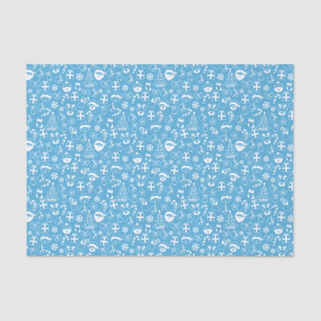 Christmas Favourites Blue Santa Elf Snowman Patter Tissue Paper (Front)