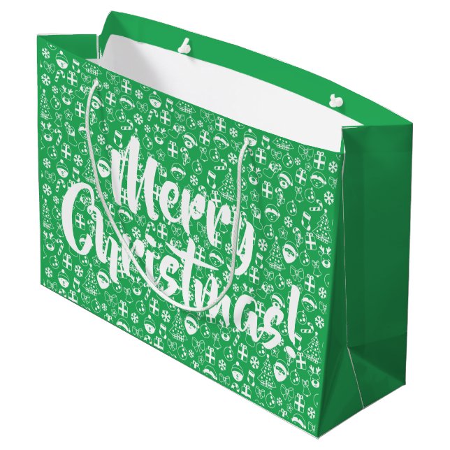 Christmas Favourites Green Santa Elf Snowman Santa Large Gift Bag (Back Angled)