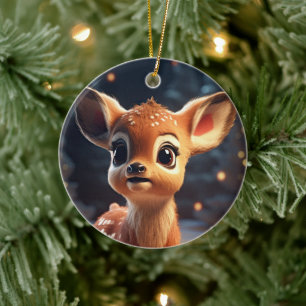 Christmas Fawn Ceramic Tree Decoration