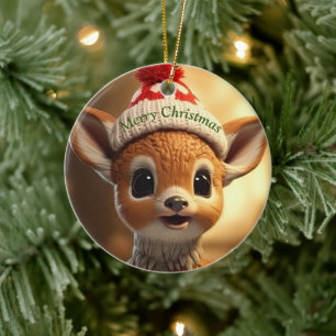 Christmas Fawn Ceramic Tree Decoration