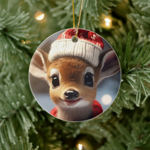 Christmas Fawn Ceramic Tree Decoration