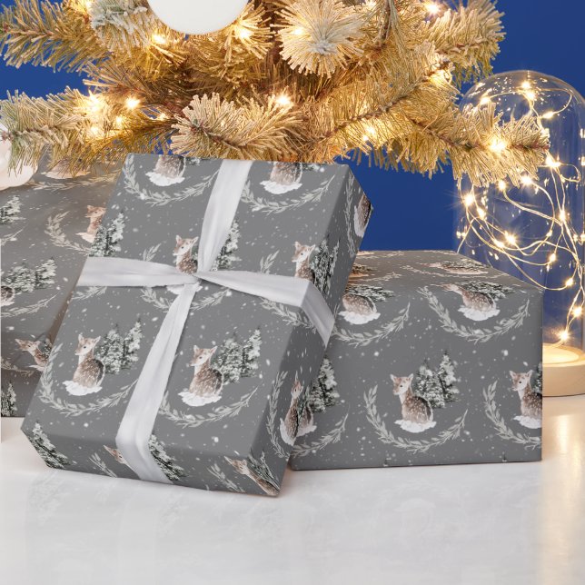 Christmas Fawn In Snowflakes Wrapping Paper (Holidays)