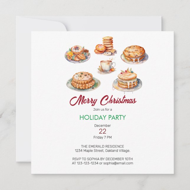 Christmas Feast Watercolor  Invitation (Front)