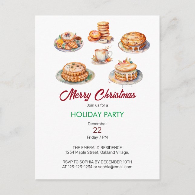 Christmas Feast Watercolor  Invitation Postcard (Front)