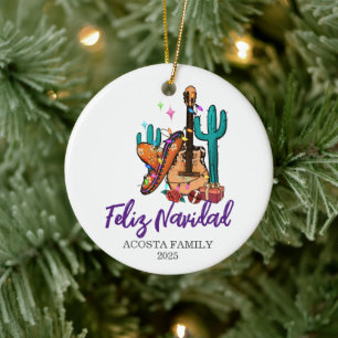 Christmas Feliz Navidad Cactus Sombrero  Ceramic Tree Decoration