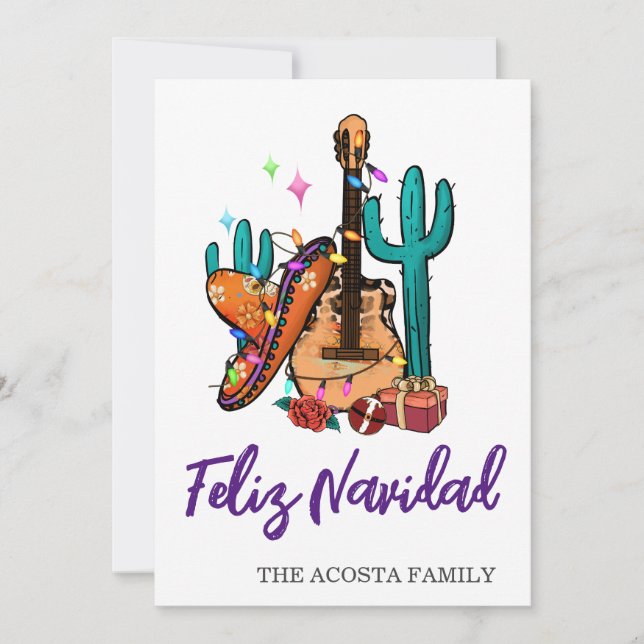 Christmas Feliz Navidad Cactus Sombrero   Holiday Card (Front)