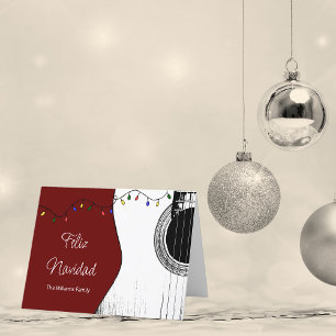 Christmas Feliz Navidad Festive Guitar Red Holiday Card