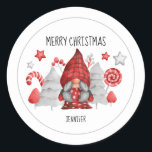 Christmas Female Gnome Classic Round Sticker<br><div class="desc">Watercolor Christmas female gnome and festive elements. Make it your own by adding your text (and personal photos). To access advanced editing tools,  please go to “Personalise”,  scroll down and press the "click to customise further" link. For more matching designs click the link “Other products from this collection”.</div>