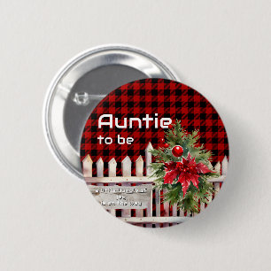 Christmas Fence Buffalo Plaid Auntie-to-be 6 Cm Round Badge